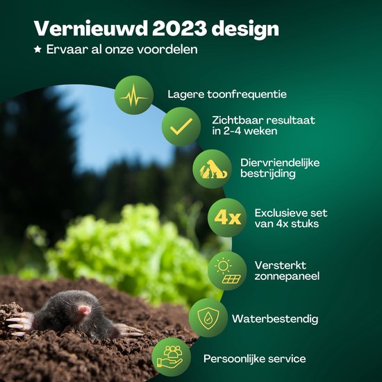 Vulpes Goods® Repellent - Mole Repellent - 4 pieces - Répulsif pour souris - Répulsif pour taupes - Fonctionne à l'énergie solaire - Résistant à l'eau - Respectueux des animaux - Un jardin, une pelouse ou un terrain propre !