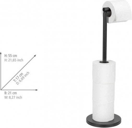 Porte-rouleau de papier toilette WENKO 2-en-1, acier noir - Porte-rouleau de réserve - Porte-rouleau de papier toilette sur pied - Porte-rouleau de WC sur pied - Noir