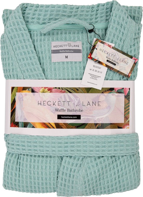Heckettlane Peignoir gaufré - robe de chambre pour femmes et hommes - L - Manteau du matin en coton - Convient pour le sauna - Vert