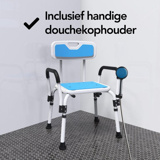 Brixy Chaise de douche avec dossier et accoudoir amovibles - Antidérapant - Hauteur réglable - Max. 150 kg - Tabouret de douche - Chaise de salle de bain