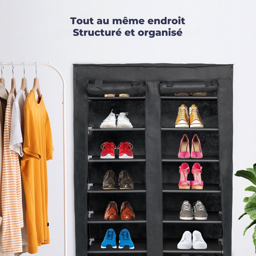 Rangement à chaussures LifeGoods - 7 couches - 28 paires de chaussures - Verrouillable - Noir