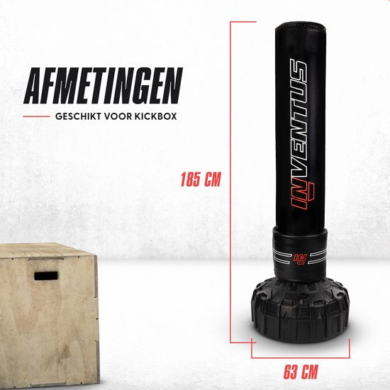 Inventus Boxing Bag Standing - 185 cm - Bâton de boxe debout - Remplissage eau / sable - Boxe et entraînement - Sac de boxe lourd - Adultes - Noir