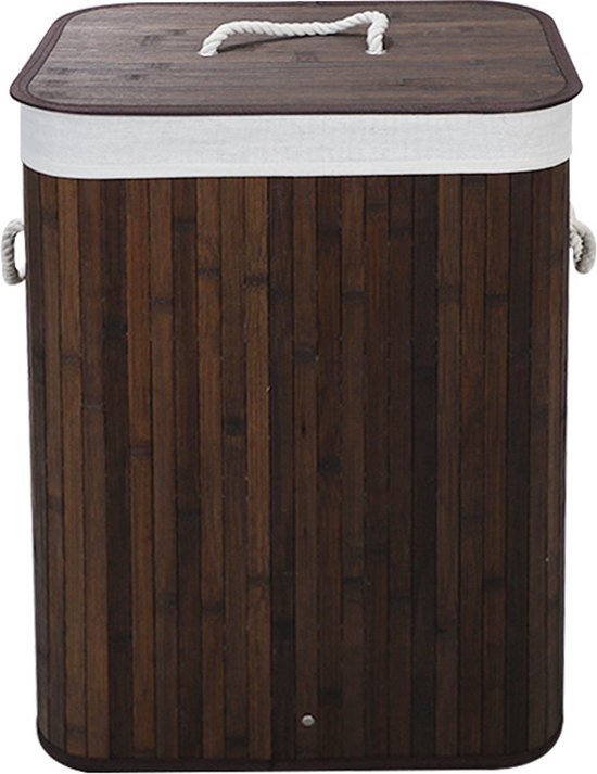 Panier à linge Ceruzo en bambou avec couvercle - 72 L - Bambou - Sac intérieur lavable - Trieur de linge - Poignées - Marron