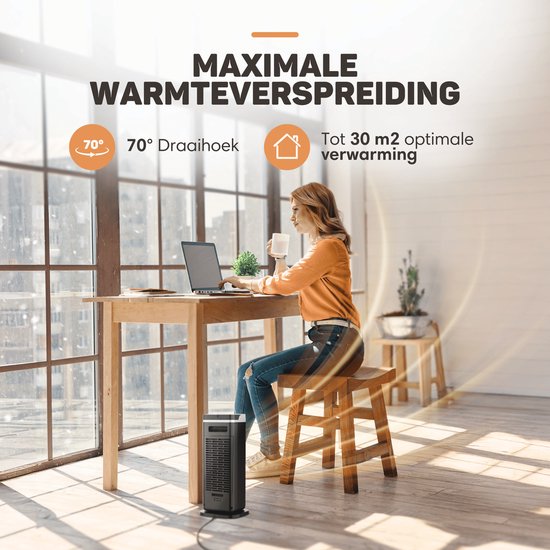 Vulpes Goods® Tech - Réchaud électrique - Réchaud à ventilateur - Réchaud en céramique - 4 niveaux - 2000W - Minuterie, télécommande et thermostat - Chauffage - Chauffage électrique pour l'intérieur - Noir