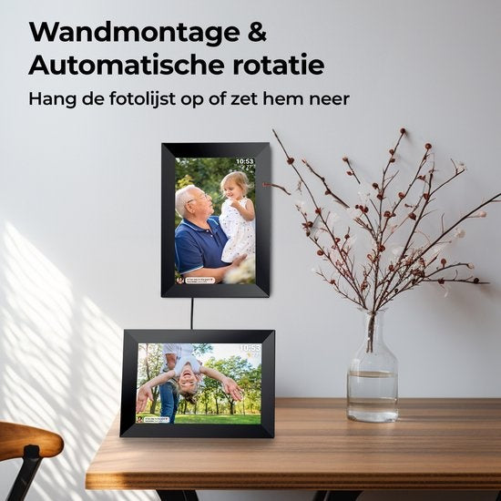 Cadre photo numérique Denver 10,1 pouces - écran en verre - HD - application Frameo - cadre photo - WiFi - IPS - écran tactile - 16 Go - noir - PFF1015B