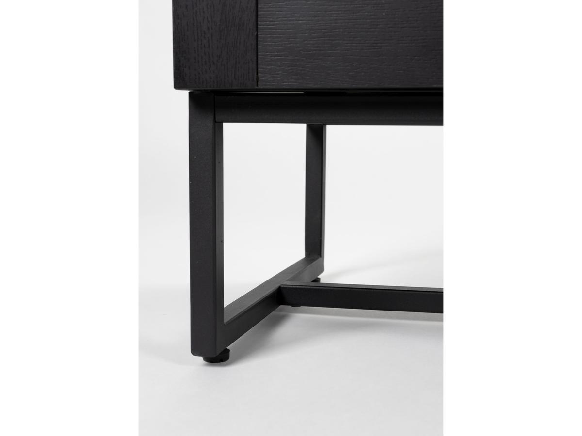 Meuble TV Cube de fonQ – 150 x 40 x 50 cm – Meuble en bois noir avec détails en rotin tressé et piètement métallique – Style bohème