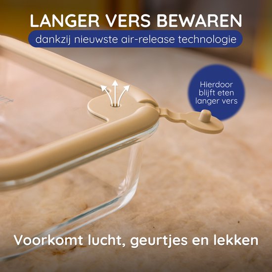 Récipients fraîcheur Safecourt - entièrement en verre (100% sans micro-plastique) - four, congélateur, micro-ondes et lave-vaisselle - set de 5 pièces