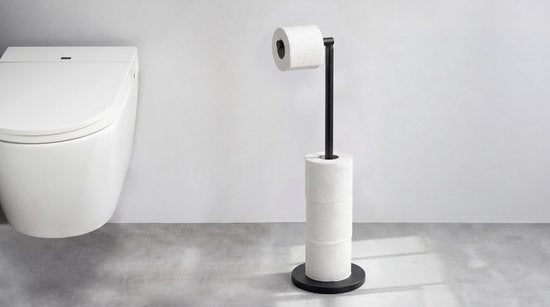 Porte-rouleau de papier toilette WENKO 2-en-1, acier noir - Porte-rouleau de réserve - Porte-rouleau de papier toilette sur pied - Porte-rouleau de WC sur pied - Noir