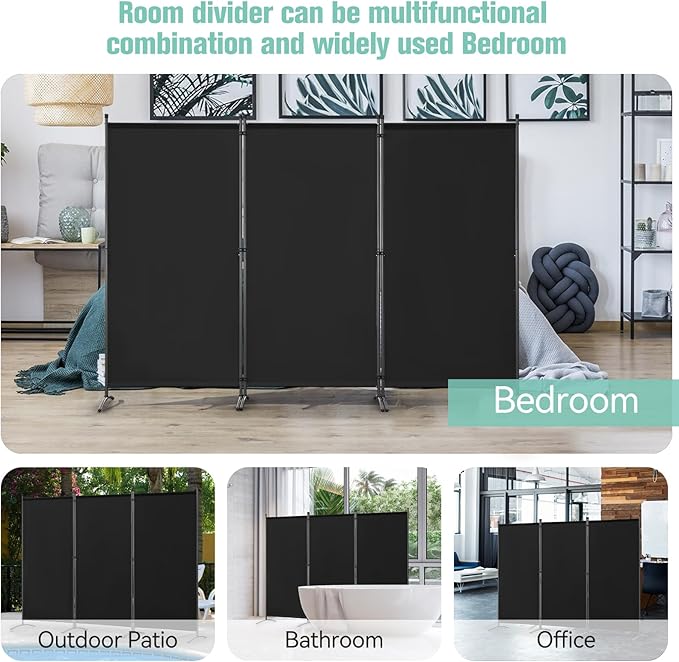 Paravent Angel Living - 3 panneaux - 243 x 169 cm - Noir - Autoportant