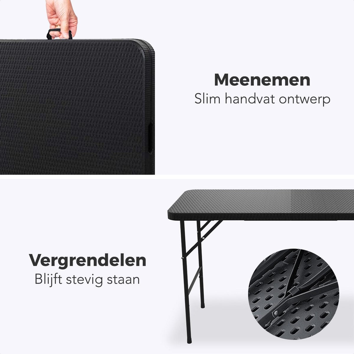 LifeGoods Table pliante - 120 cm - Table de camping - 4 personnes - Table pliante - Noir
