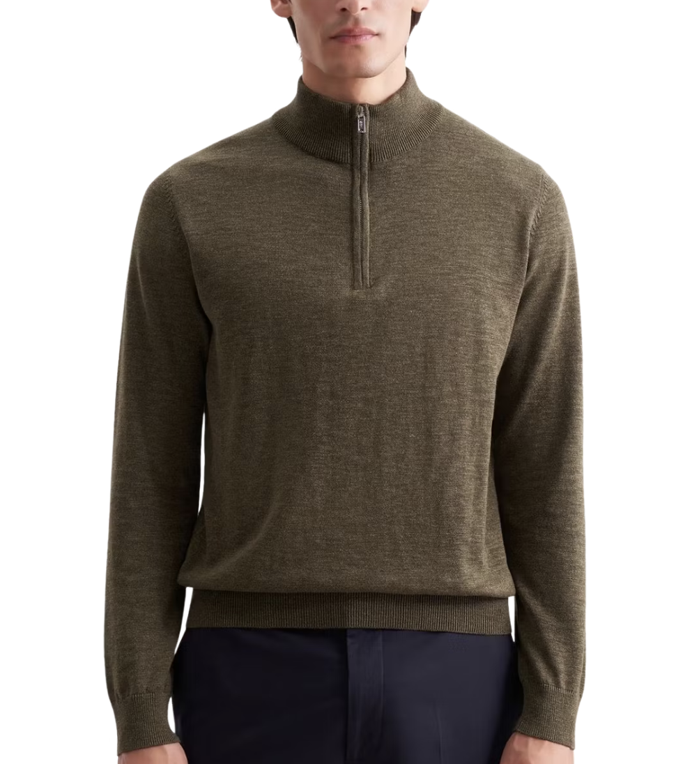 Seidensticker Quarter Zip String Pullover Hommes - Olive - 3XL