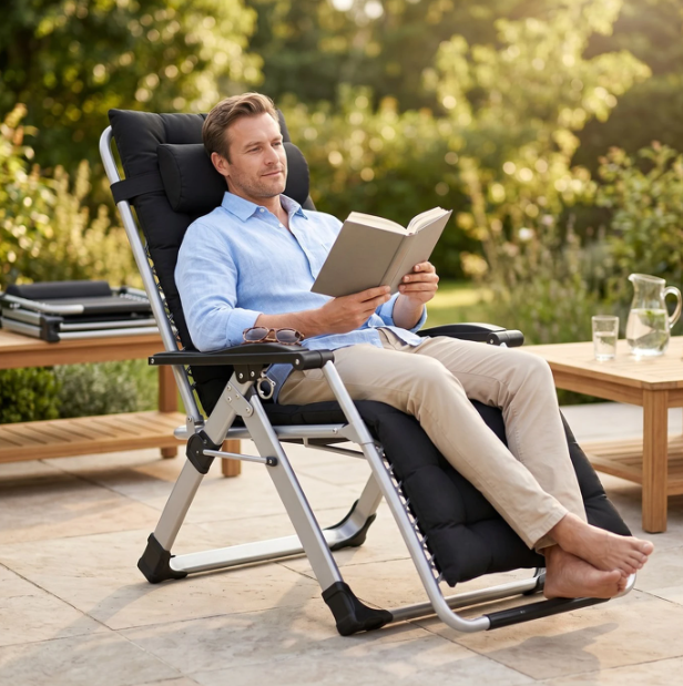 Chaise longue pliable Huacan - Chaise de plage et d'intérieur avec dossier - 60-69 x 100-119 cm