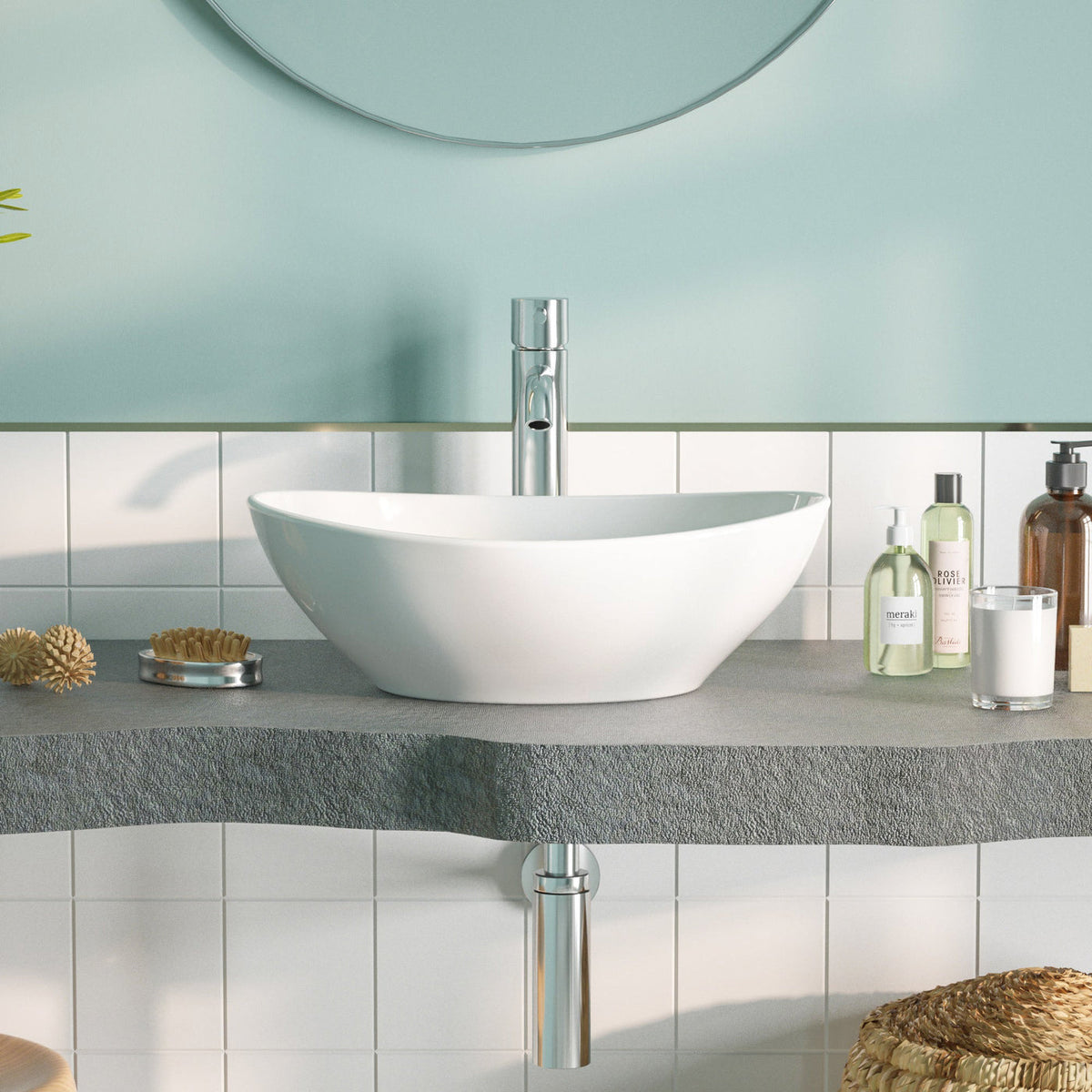 Lavabo à poser DeerValley DV-1V051 - Blanc - Céramique - Finition brillante - Design sans joint - 40 x 33 x 14,5 cm