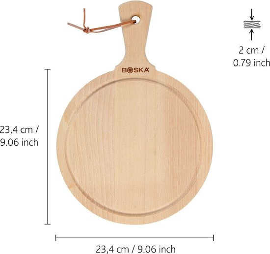 Boska Serviteur Rond Amigo M - Planche de service avec poignée - Bois de hêtre rustique - Marron - Ø 23,4 cm