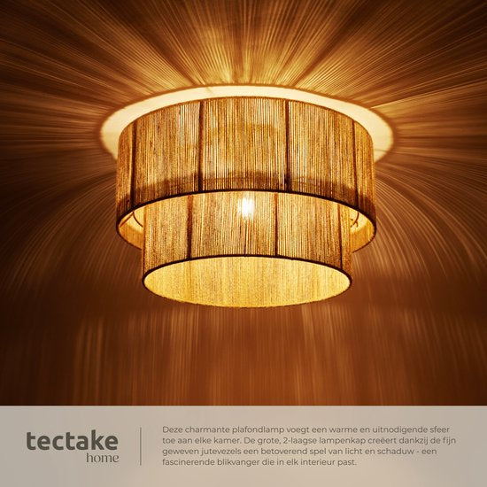 tectake® Plafonnier style Boho- Lampe pendante avec abat-jour en jute - 40W