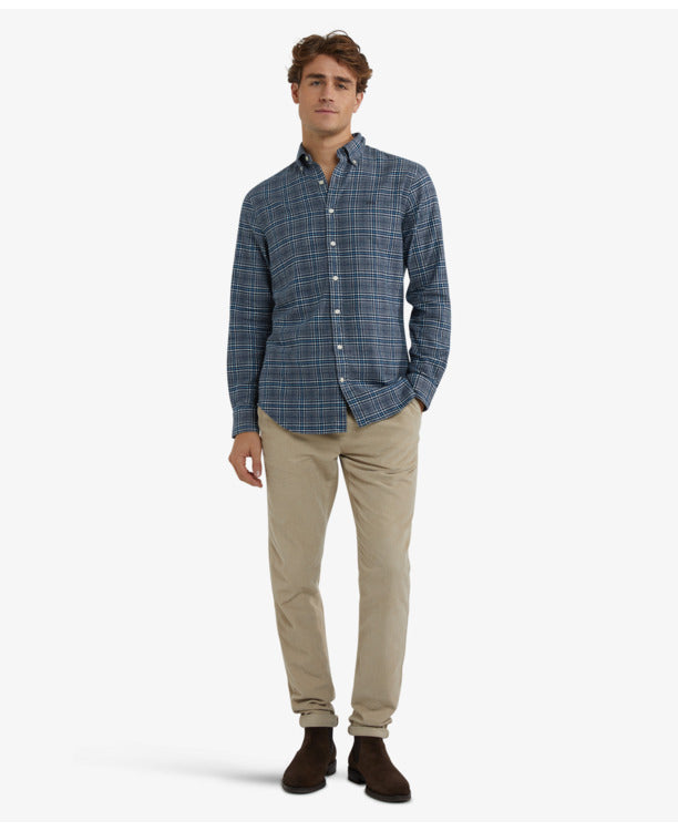 McGregor Flannel Twill Check Shirt Men - 100% Cotton Flannel - Navy - Size L