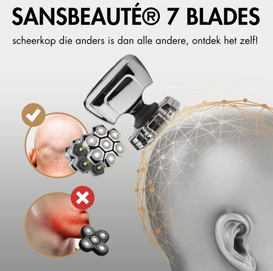 Rasoir - Tondeuse - Tondeuse à cheveux - Sansbeauté® SkullSharp PRO MAGNETIC - Rasoir électrique visage et tête - Raser - Raser la tête - Wet & Dry - Chargement sans fil - Electrique