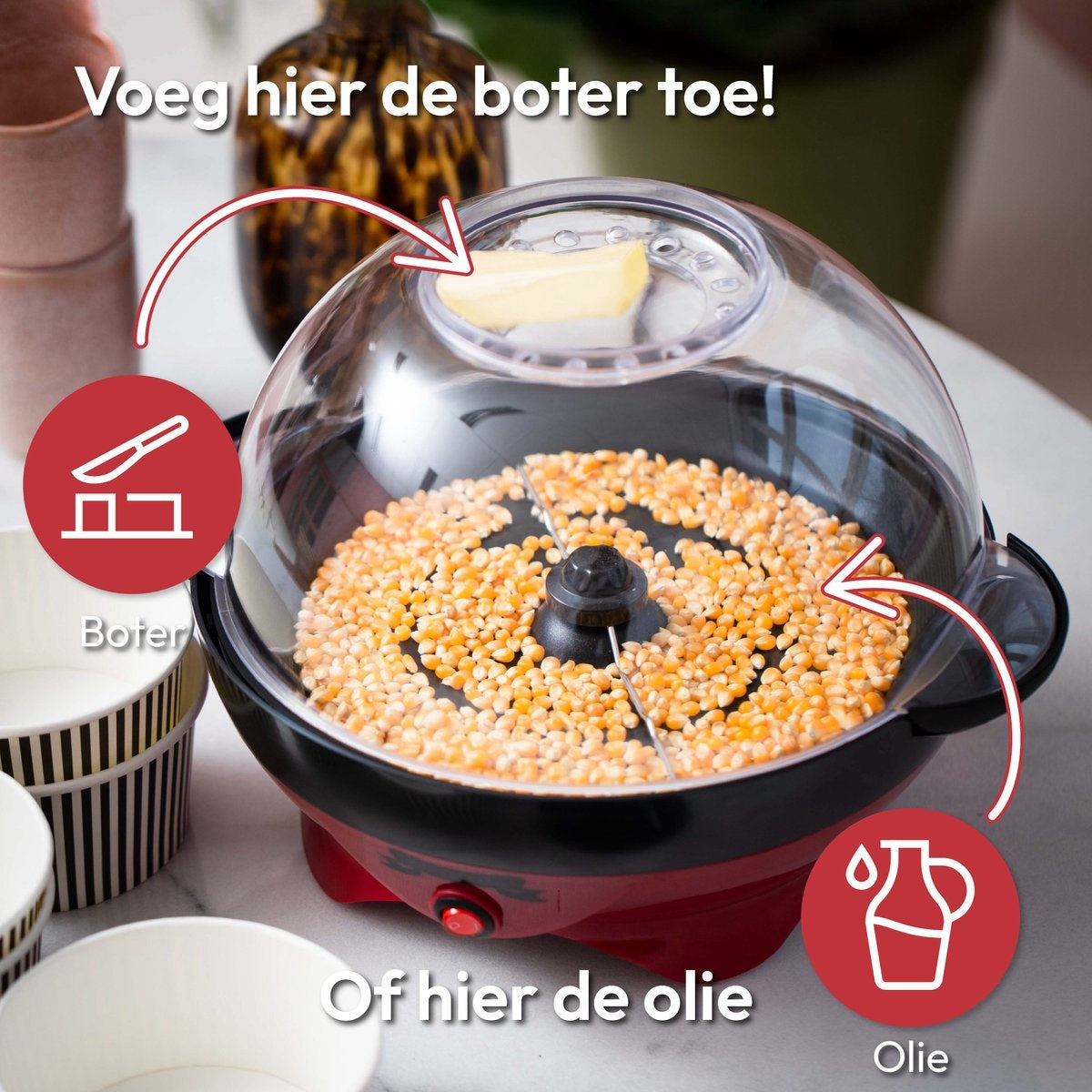 Machine pop-corn - Gadgy - Antiadhésive - Silencieuse et rapide - 5L - Rouge