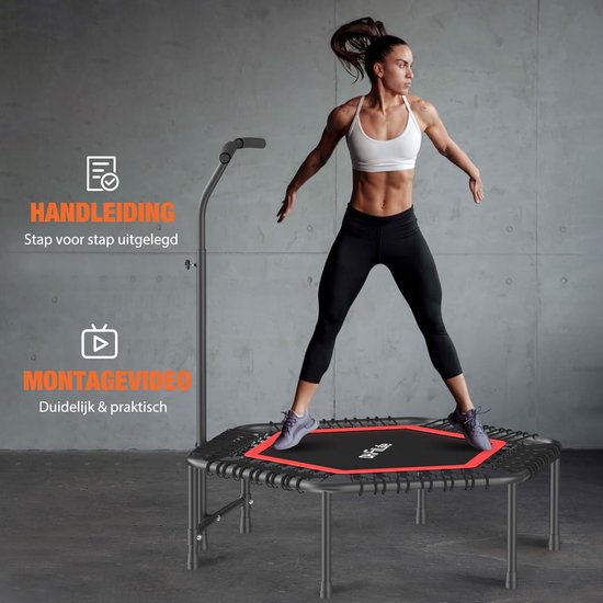 DH FitLife Fitness Trampoline d'intérieur | Ø114cm 45-inch Mini Trampoline pour le Cross Jumping | Capacité de charge 150 KG | Avec 3 positions de poignées réglables | Stabie