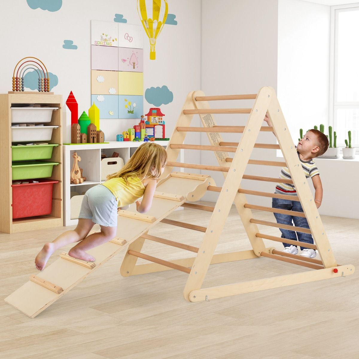 triangle d'escalade en bois coast pour enfants - bois naturel - 120 x 71 x 110 cm - garçons et filles 3+