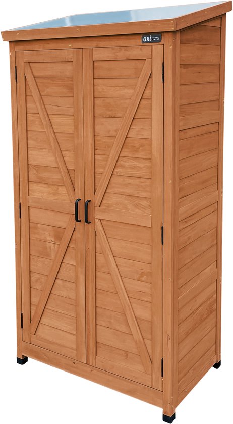 Armoire de rangement en bois AXI Hugo, couleur café - Armoire de jardin avec toit galvanisé - 3 étagères et un fond - Bois certifié FSC - Fermeture magnétique - 85 x 52 x 174 cm