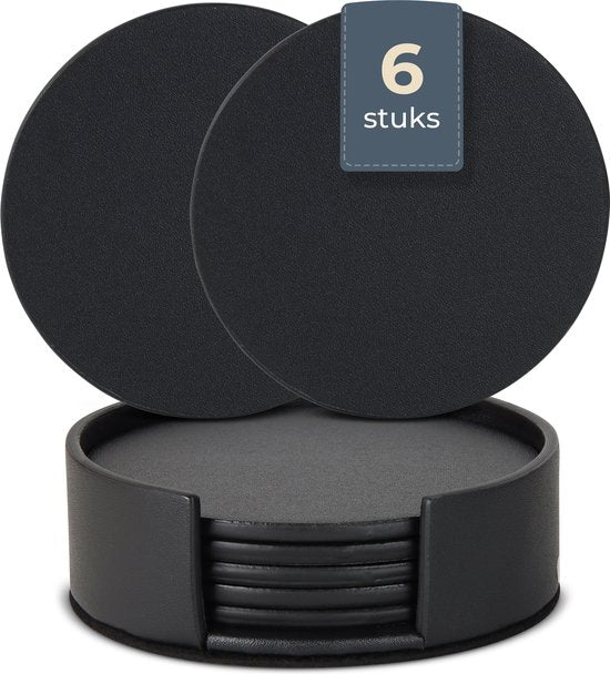 Castagnola Sous-verres en faux cuir - Sous-verres pour verres - Sous-verres design avec support - Sous-verres en cuir - Cuir - Lot de 6 - Noir