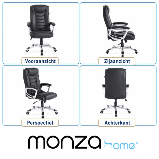Fauteuil de bureau Monza Home® noir – Fauteuil de bureau ergonomique – Cuir PU – Réglable – Capacité de charge de 150 kg – Fauteuil de direction haut de gamme