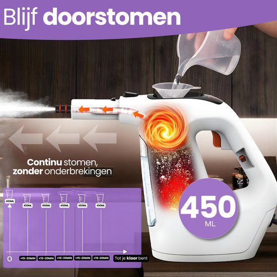Nettoyeur vapeur 2-en-1 Hendriqs® 1500 W, 105 °C, pour sols et vitres - Serpillière électrique - Serpillière à vapeur - Nettoyeur vapeur à main - Steam Cleaner - Pour la cuisine, la salle de bains et le barbecue