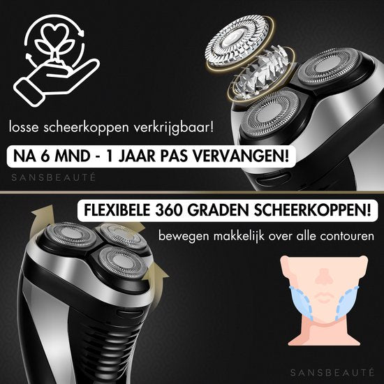 Rasoir 2-en-1 pour hommes avec tondeuse S1111 + 2 têtes de rasage supplémentaires - Sansbeauté® - Wet & Dry - Tondeuse de précision - Électrique - Rasoir électrique - Résistant à l'eau
