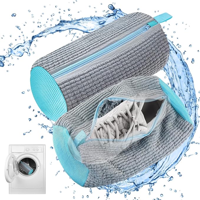 CNMTCCO - Lot de 2 sacs de lavage pour chaussures, sacs de lavage pour machine à laver avec fermeture à glissière, sac de lavage en peluche, nettoyage à 360° du sac, protection multifonctionnelle pour chaussures de sport - chaussures de tennis - gris