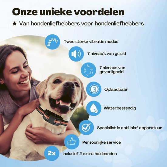 Collier Anti-aboiement Pro - Collier d'éducation sans choc - pour petits et grands chiens - étanche - rechargeable - vibration et audio - 2 colliers supplémentaires