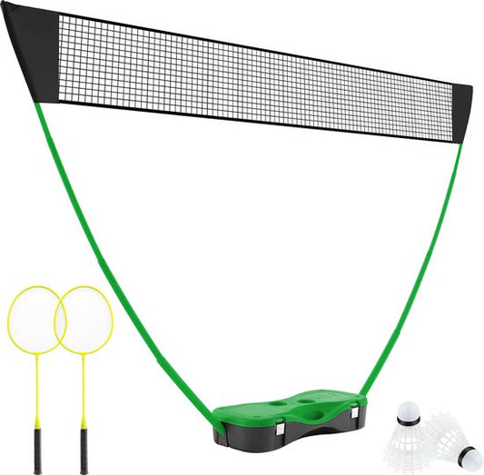 COSTWAY Support de filet de badminton, jeu de navette portable avec raquettes, 2 navettes, filet et boîte de rangement, set complet de badminton pour badminton/tennis et volley-ball pour l'intérieur et l'extérieur