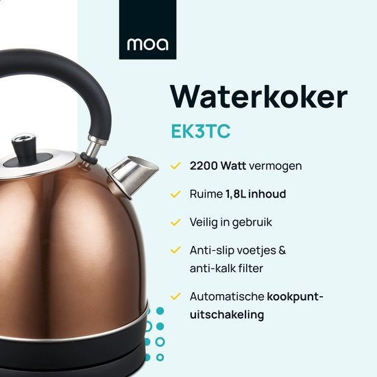 MOA Retro Kettle Copper 1.8 litres - Électrique - acier inoxydable - EK3TC