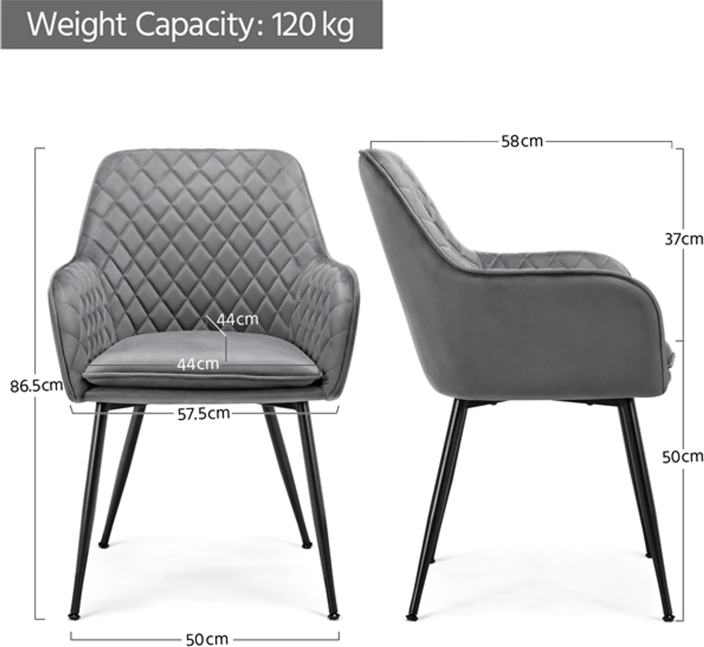 Yaheetech Lot de 2 chaises de salle à manger - Gris clair - Velours - Avec accoudoirs - 120 kg - 57,5 x 58 x 86,5 cm