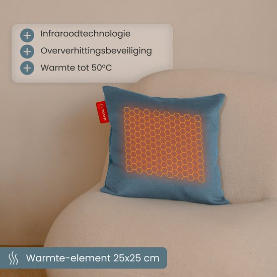 Auronic Heat Pillow - Classic - 45x45 - Sans fil - Rechargeable - Oreiller électrique - Infrarouge - Bleu