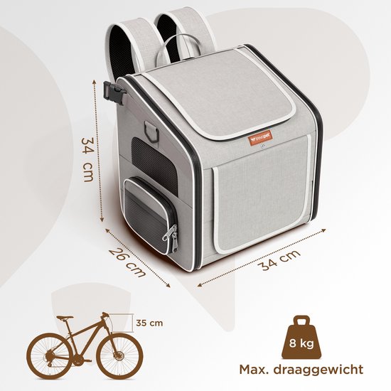 Trevopet® Panier à vélo pour chien - Panier à vélo 4 en 1 pour chien, sac de transport, sac à dos et siège auto - Convient aux vélos électriques - Pour les chiens jusqu'à 8 kg - Gris