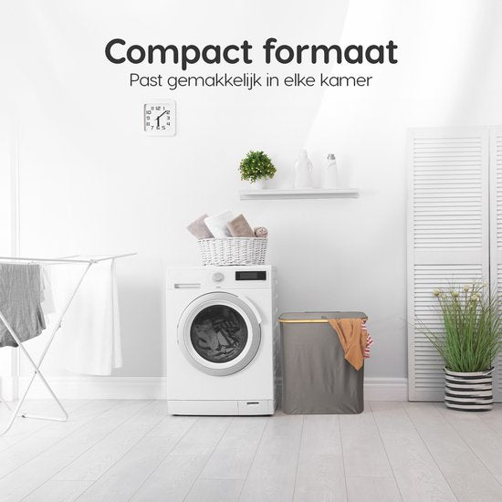 Panier à linge Dymac, 145 Litres, 3 compartiments, Trieur de linge en bambou, Avec 3 sacs à linge amovibles, Gris