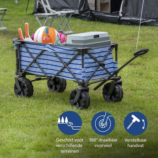 Chariot Tristar avec hayon, capacité de charge de 70 kg - 94 x 49 x 58 cm - Chariot pliable pour la plage, les festivals, le camping, le jardin, les sorties - Châssis robuste en accordéon - Chariot de plage, chariot de transport, chariot à tirer - Sac de