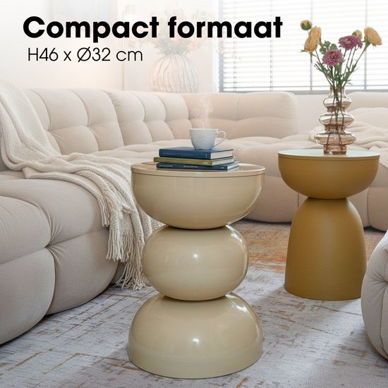 Mica Decorations Luna Table d'appoint - Table d'appoint ronde H46 x Ø32 cm - Petite table en fer pour chambre ou salon - Table de chevet ou table pour plantes - Beige