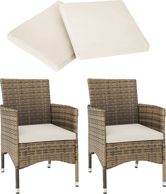 tectake® - Lot de 2 chaises de jardin en osier - incl. 2 sets de housses de coussin - naturel - 404552 - poly-rattan