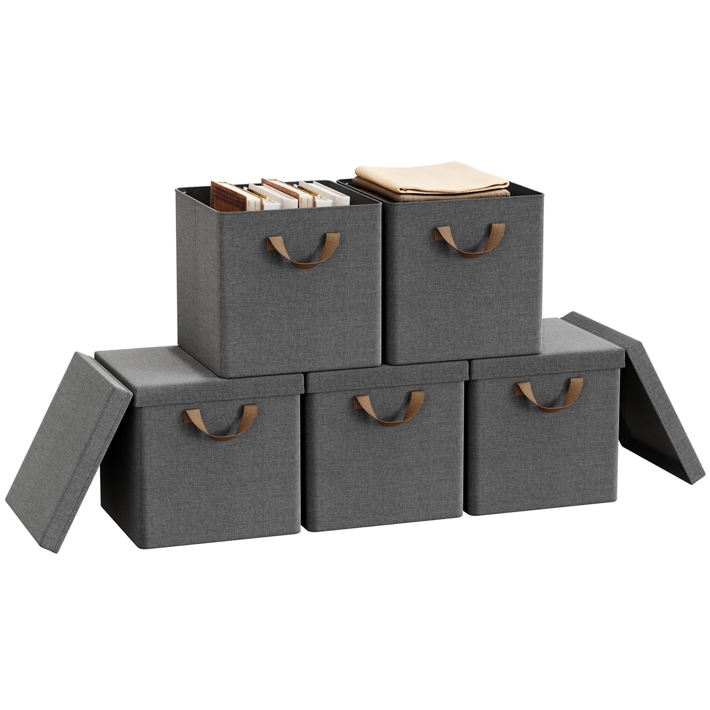 Boîte de rangement WOLTU - Pliable - Avec couvercle - Lot de 5 - 30 x 30 x 29 cm - Gris