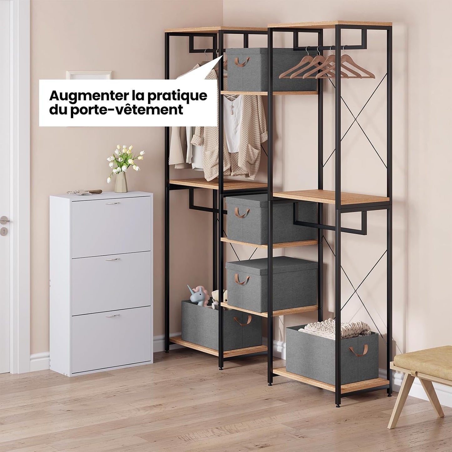 Lot de 5 boîtes de rangement WOLTU - Gris - 43 x 26 x 33 cm