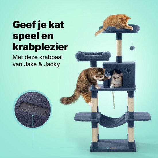 Jake et Jacky : Arbre à chat - Arbre à chat - Meuble à griffer - Arbre à chat - Arbres à chat - Maison pour chat - Gris foncé - 147 cm de haut