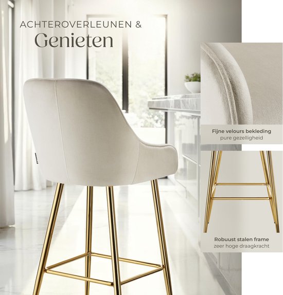 tectake® - Lot de 2 tabourets de bar Avane - Tabouret de bar rembourré avec dossier - Tabourets de bar - Tabouret de bar ergonomique avec repose-pieds - Chaise de salle à manger avec revêtement en velours - Pieds robustes en acier avec protection antidéra