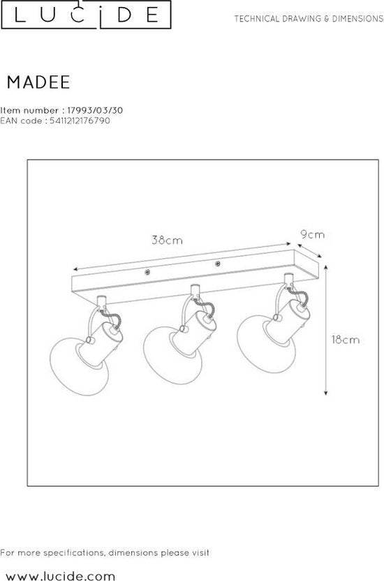 Lucide MADEE - Spot de plafond (lampe de plafond) - 3xE14 - Noir