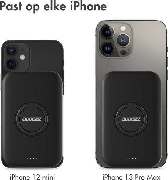 Accezz Powerbank Adapté à Magsafe 5000 mAh - Affichage LED de la batterie - USB C - 18 Watt - Powerbank sans fil Adapté à iPhone 12/13/14/15 - Noir