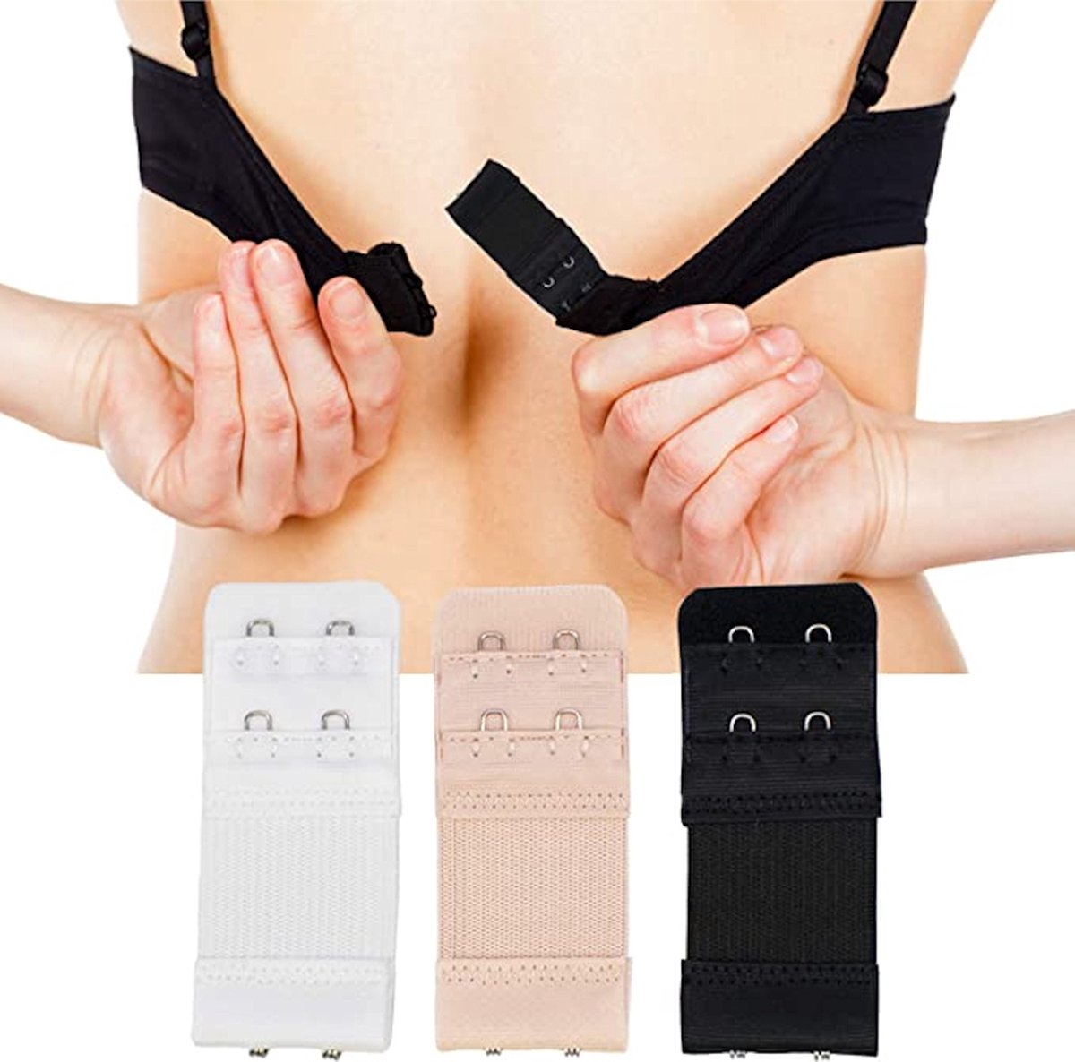 Rallonges pour soutien-gorge 2, 3 et 4 à crochets - 15 pièces - Noir, blanc et beige