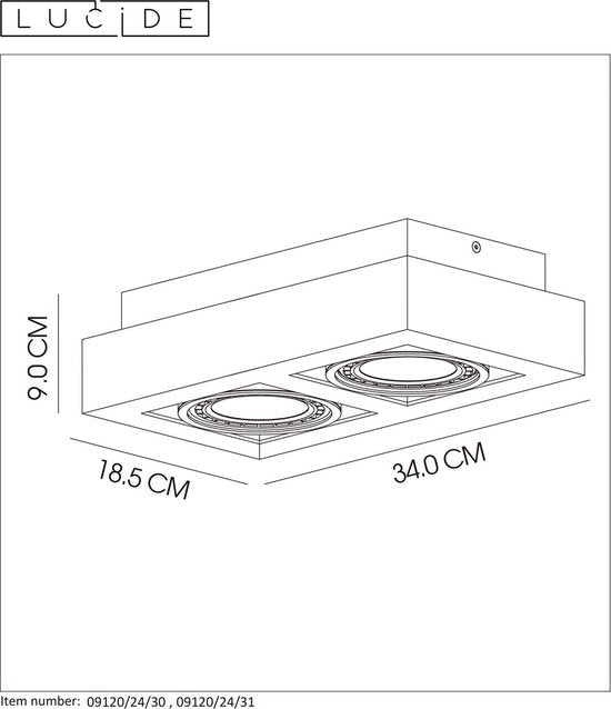 Lucide ZEFIX - Spot de plafond (lampe de plafond) - LED « Dim to warm » - GU10 (ES111) - 2x12 W 2200 K/3000 K - Noir