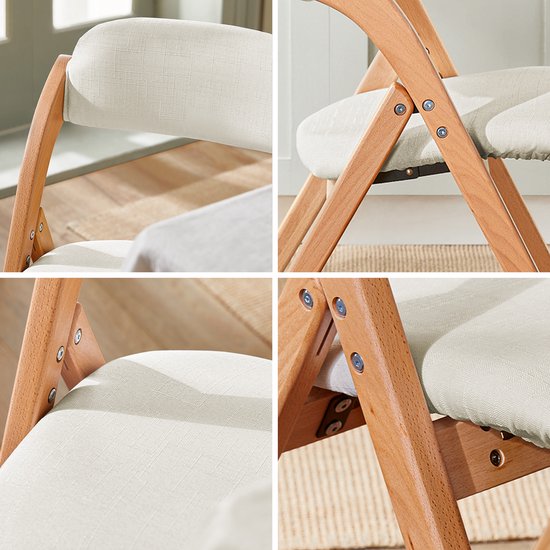SoBuy Set of 2 Folding Chair, Office Chair with Upholstered Seat Cushion, Dining Chair, Nature/White, 47.5x77x59 cm, FST92-Wx2 - pour la salle à manger, le balcon ou le bureau