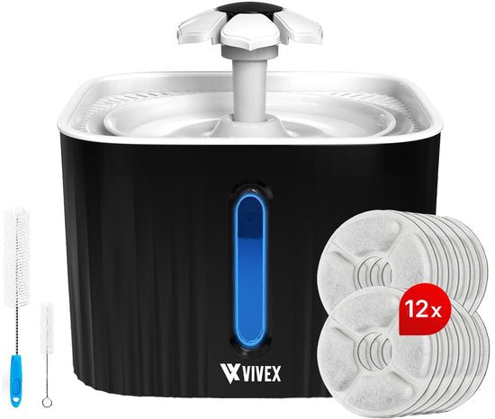 Fontaine à eau Vivex® - Fontaine à eau pour chats et chiens - 12 filtres et outil de nettoyage inclus - Silencieuse - Filtres supplémentaires